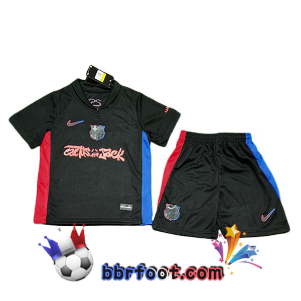 Maillot Foot FC Barcelone Enfant Exterieur Travis Scott Noir 2024/2025