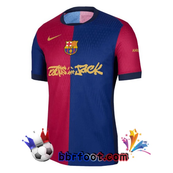 Maillot Foot FC Barcelone Domicile Travis Scott Bleu Rouge 2024/2025 Maillot Foot FC Barcelone Domicile Travis Scott Bleu Rouge 2024/2025
