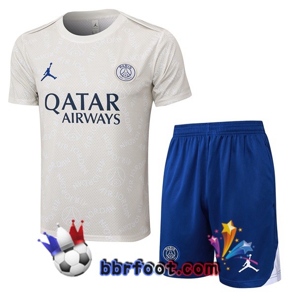Ensemble Training T-Shirts Jordan Paris PSG + Shorts Gris 2025/2026