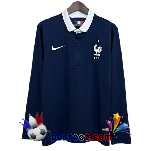 Maillot Foot France Retro Domicile Manche Longue Bleu Royal 2014