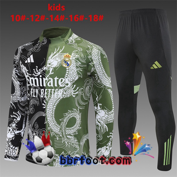 Survetement Foot Real Madrid Enfant Noir Vert 2025/2026