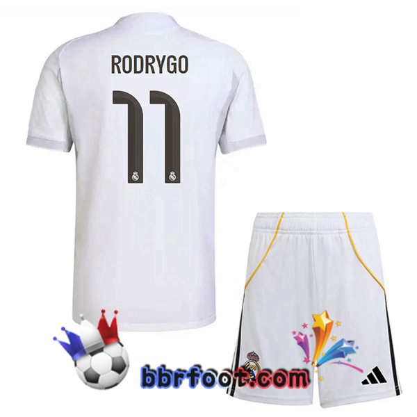 Maillot Foot Real Madrid (Rodrygo 11) Enfant Domicile Blanc 2025/2026