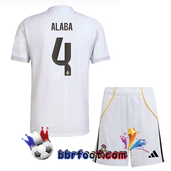 Maillot Foot Real Madrid (Alaba 4) Enfant Domicile Blanc 2025/2026 Maillot Foot Real Madrid (Alaba 4) Enfant Domicile Blanc 2025/2026