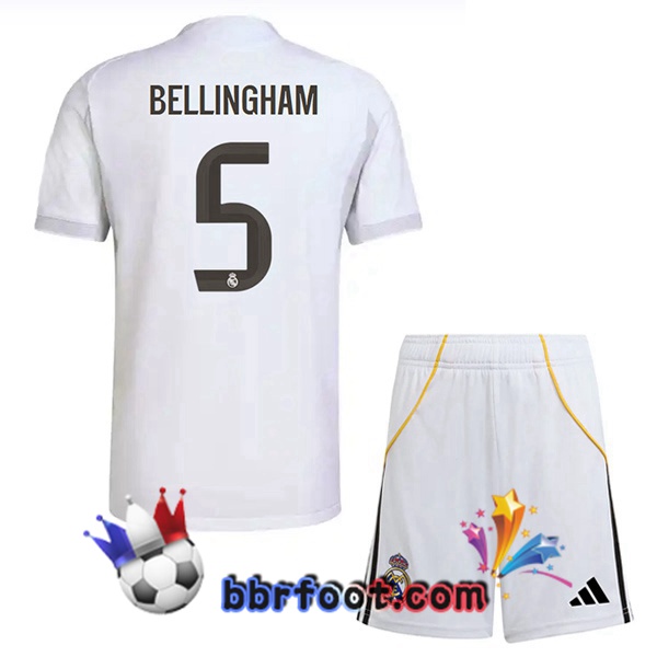 Maillot Foot Real Madrid (Bellingham 5) Enfant Domicile Blanc 2025/2026