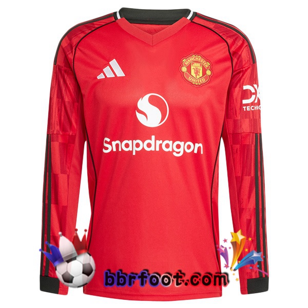 Maillot Foot Manchester United Domicile Manche longue Rouge 2025/2026 Maillot Foot Manchester United Domicile Manche longue Rouge 2025/2026