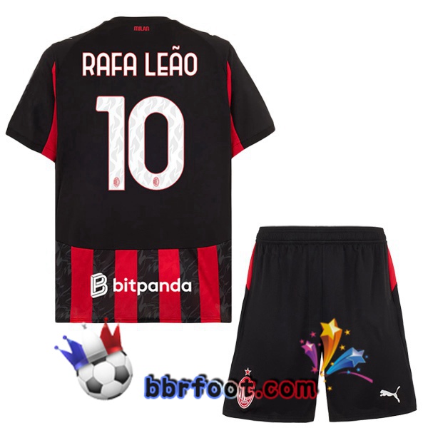 Maillot Foot AC Milan (Rafa Leão 10) Enfant Domicile Rouge Noir 2025/2026