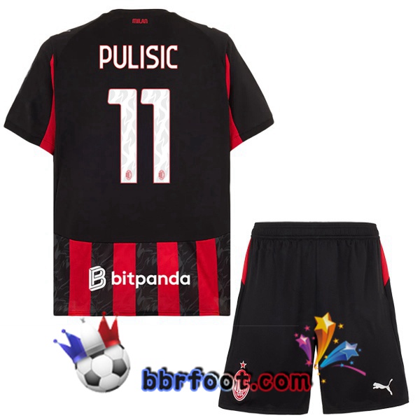 Maillot Foot AC Milan (Pulisic 11) Enfant Domicile Rouge Noir 2025/2026