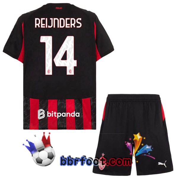 Maillot Foot AC Milan (Reijnders 14) Enfant Domicile Rouge Noir 2025/2026