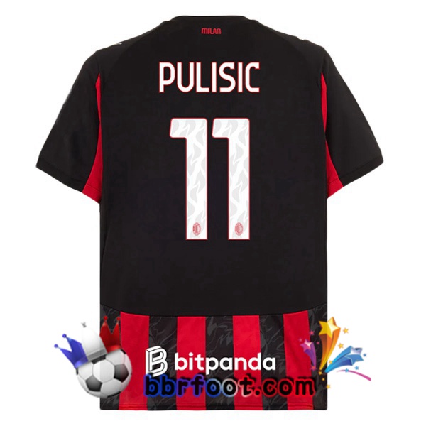 Maillot Foot AC Milan (Pulisic 11) Domicile Rouge Noir 2025/2026