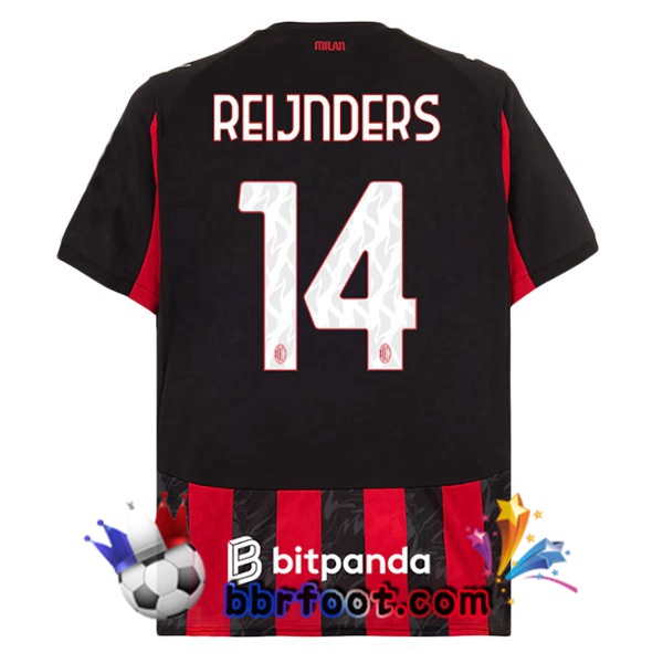 Maillot Foot AC Milan (Reijnders 14) Domicile Rouge Noir 2025/2026