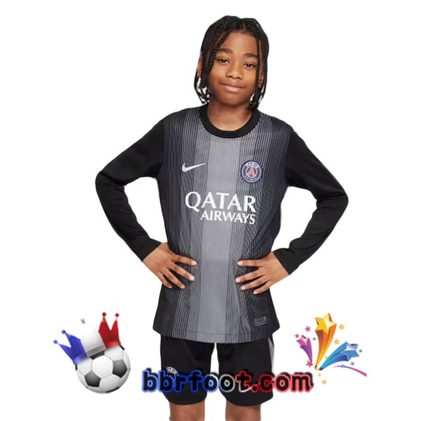 Maillot Foot Paris PSG Enfant Gardien de but Manche longue Noir 2025/2026
