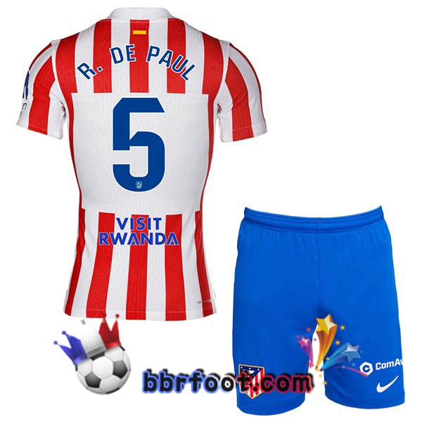 Maillot Foot Atletico Madrid (R. DE PAUL 5) Enfant Domicile Rouge 2025/2026