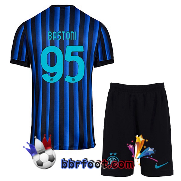 Maillot Foot Inter Milan (BASTONI 95) Enfant Domicile Bleu Noir 2025/2026