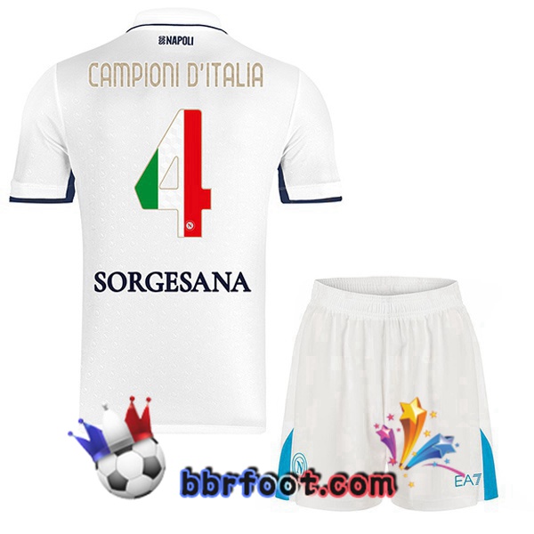Maillot Foot SSC Naples Campioni D'Italia Enfant Exterieur Blanc 2024/2025
