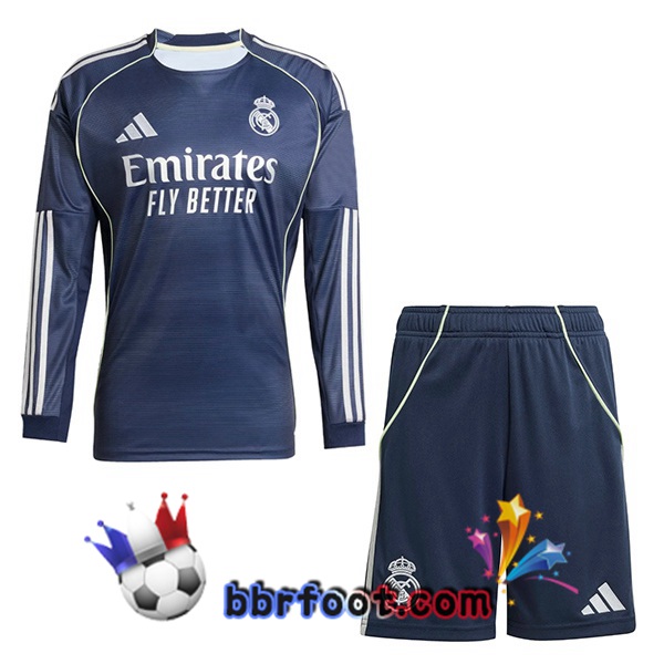 Maillot Foot Real Madrid Enfant Exterieur Manche longue Bleu Royal 2025/2026