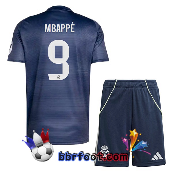 Maillot Foot Real Madrid (Mbappé 9) Enfant Exterieur Bleu Royal 2025/2026