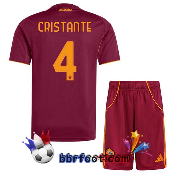 Maillot Foot AS Roma (CRISTANTE 4) Enfant Domicile Rouge 2025/2026