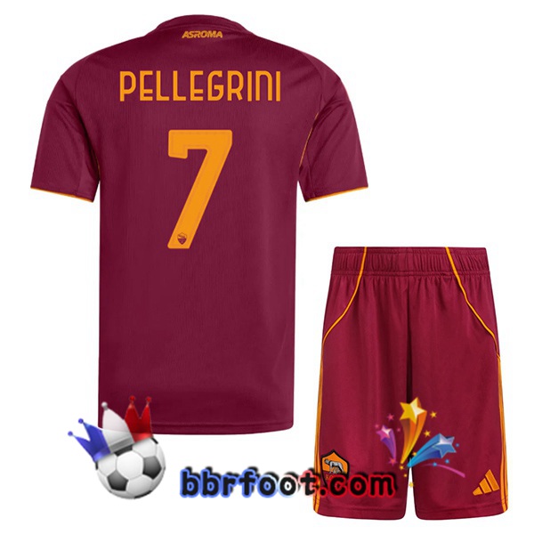 Maillot Foot AS Roma (PELLEGRINI 7) Enfant Domicile Rouge 2025/2026