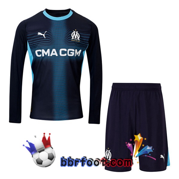 Maillot Foot Marseille OM Enfant Exterieur Manche longue Bleu Royal 2025/2026