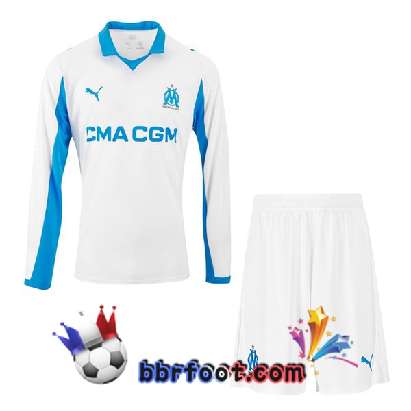 Maillot Foot Marseille OM Enfant Domicile Manche longue Blanc 2025/2026