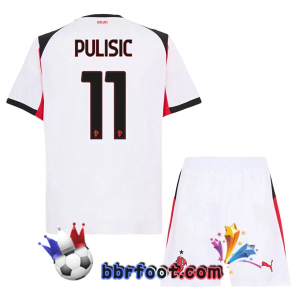 Maillot Foot AC Milan (Pulisic 11) Enfant Exterieur Blanc 2025/2026