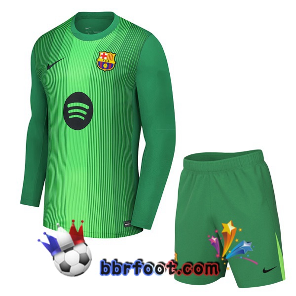 Maillot Foot FC Barcelone Enfant Gardien de but Manche Longue Vert 2025/2026
