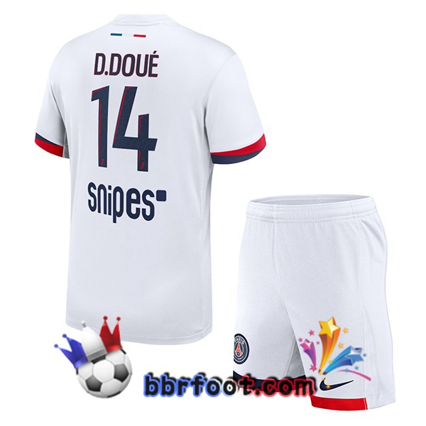 Maillot Foot Paris PSG (D. Doué 14) Enfant Exterieur Blanc 2025/2026