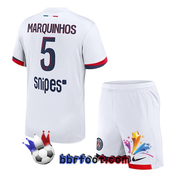 Maillot Foot Paris PSG (Marquinhos 5) Enfant Exterieur Blanc 2025/2026