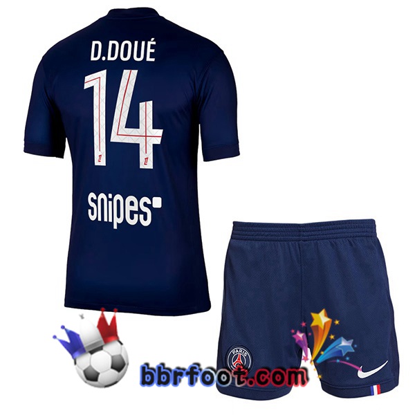 Maillot Foot Paris PSG (D. Doué 14) Enfant Domicile Bleu Royal 2025/2026