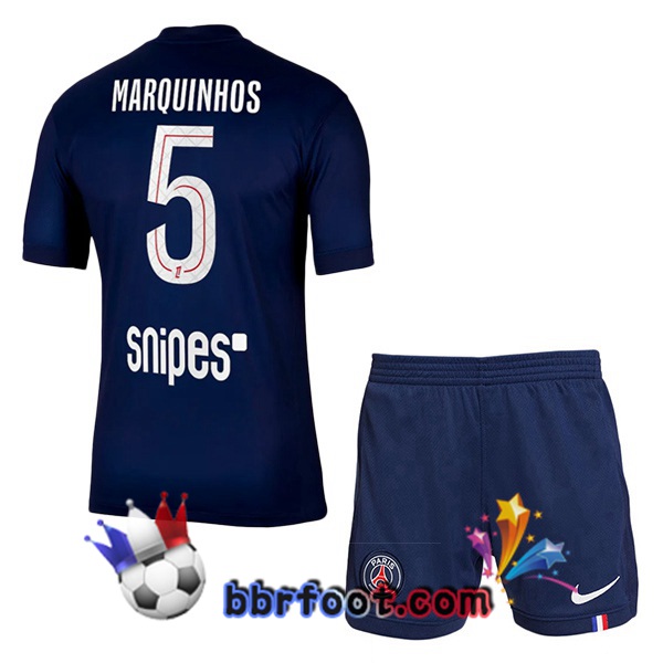 Maillot Foot Paris PSG (Marquinhos 5) Enfant Domicile Bleu Royal 2025/2026