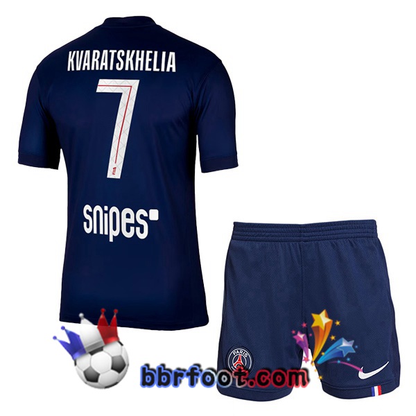 Maillot Foot Paris PSG (Kvaratskhelia 7) Enfant Domicile Bleu Royal 2025/2026