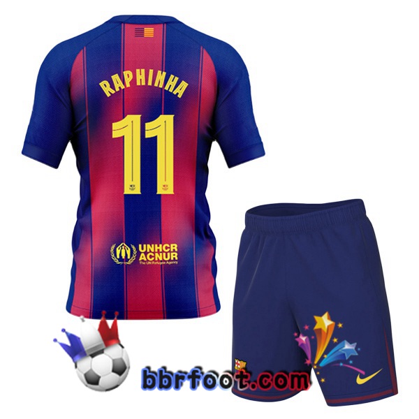 Maillot Foot FC Barcelone (RAPHINHA 11) Enfant Domicile Bleu Rouge 2025/2026