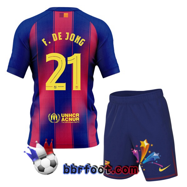 Maillot Foot FC Barcelone (F. DE JONG 21) Enfant Domicile Bleu Rouge 2025/2026