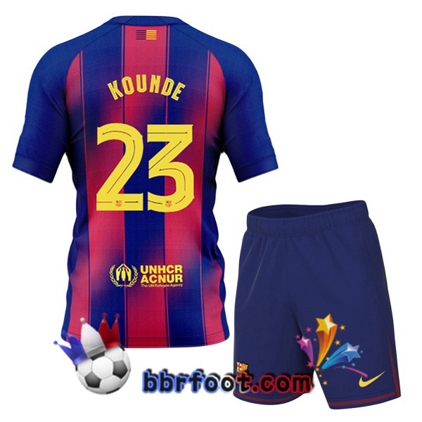 Maillot Foot FC Barcelone (KOUNDE 23) Enfant Domicile Bleu Rouge 2025/2026