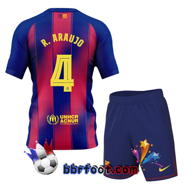 Maillot Foot FC Barcelone (R. ARAUJO 4) Enfant Domicile Bleu Rouge 2025/2026