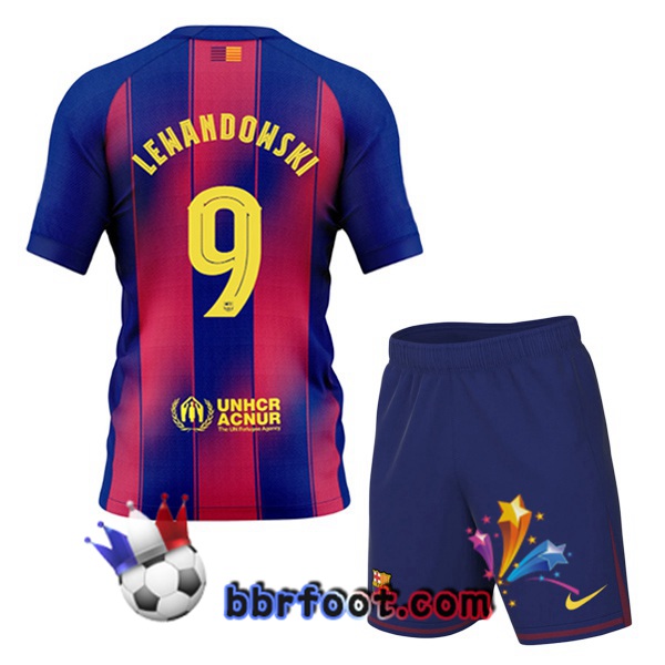 Maillot Foot FC Barcelone (LEWANDOWSKI 9) Enfant Domicile Bleu Rouge 2025/2026