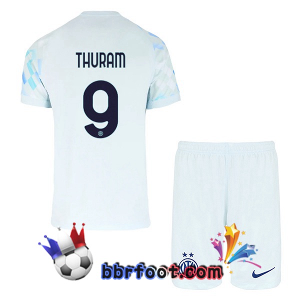 Maillot Foot Inter Milan (THURAM 9) Enfant Exterieur Blanc Bleu 2025/2026