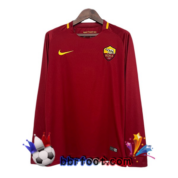 Maillot Foot AS Roma Retro Domicile Manche Longue Rouge 2017-2018