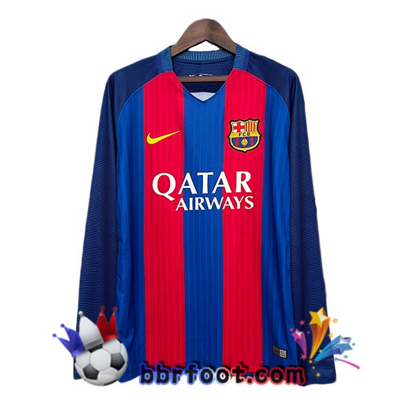 Maillot Foot FC Barcelone Retro Domicile Manche Longue Rouge Bleu 2014-2015