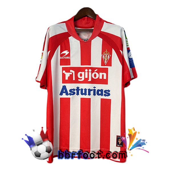 Maillot Foot Sporting Gijon Retro Domicile Blanc Rouge 2008-2009
