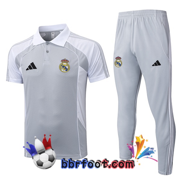 Polo Foot Real Madrid + Pantalon Blanc Gris 2025/2026