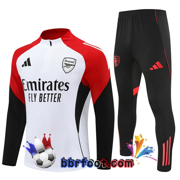 Survetement Foot Arsenal Blanc Noir Rouge 2025/2026