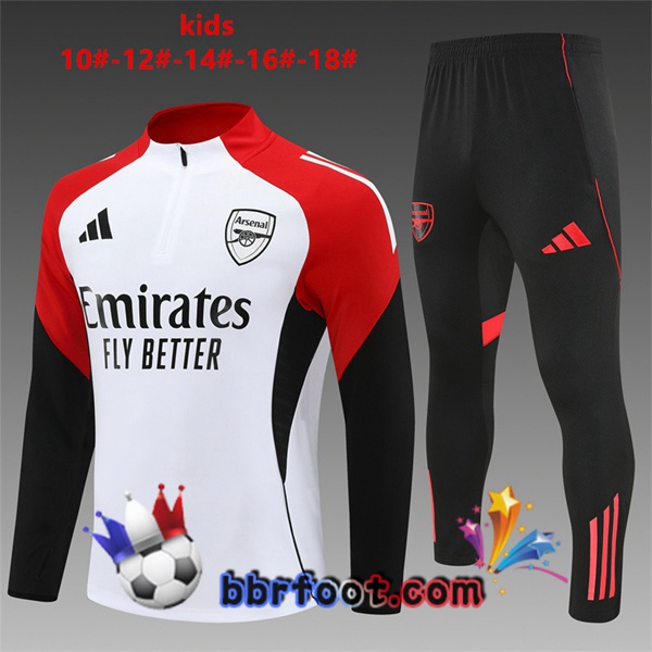 Survetement Foot Arsenal Enfant Blanc Noir Rouge 2025/2026
