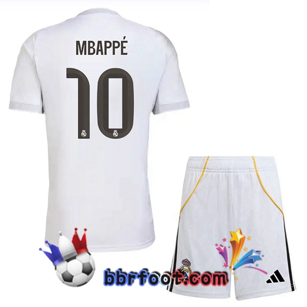 Maillot Foot Real Madrid (Mbappé 10) Enfant Domicile Blanc 2025/2026