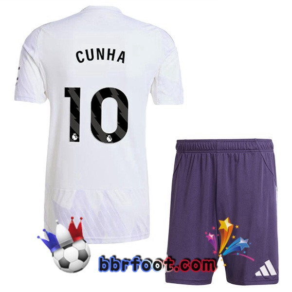Maillot Foot Manchester United (CUNHA 10) Enfant Exterieur Blanc 2025/2026