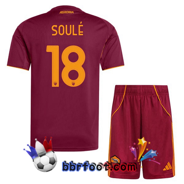 Maillot Foot AS Roma (SOULÉ 18) Enfant Domicile Rouge 2025/2026