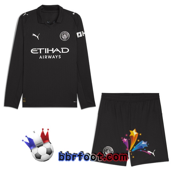 Maillot Foot Manchester City Enfant Exterieur Manche longue Noir 2025/2026