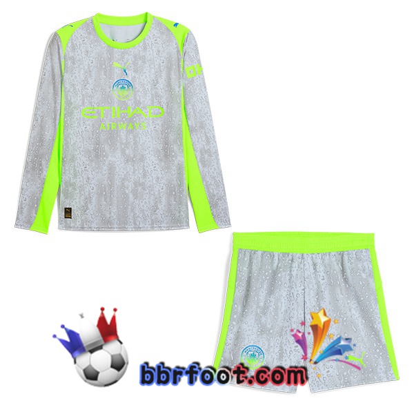Maillot Foot Manchester City Enfant Third Manche longue Gris Vert 2025/2026