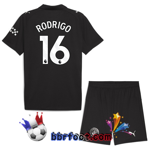 Maillot Foot Manchester City (Rodrigo 16) Enfant Exterieur Noir 2025/2026