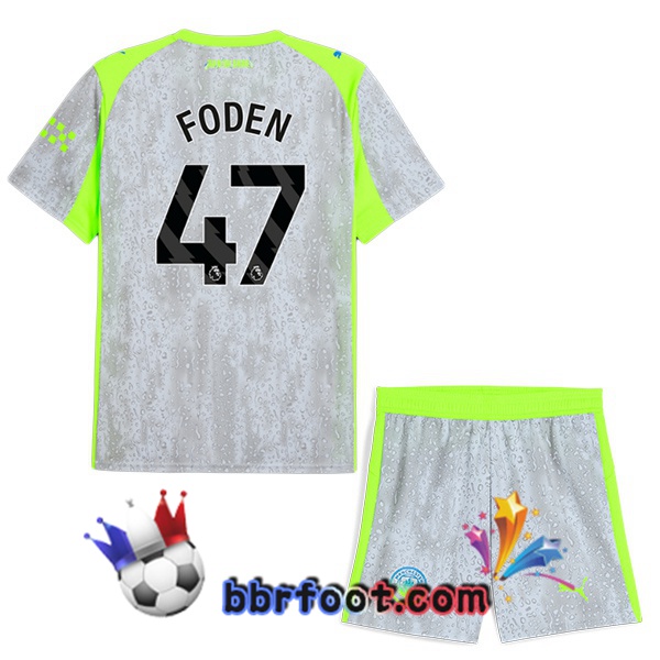 Maillot Foot Manchester City (Phil Foden 47) Enfant Third Gris Vert 2025/2026 Maillot Foot Manchester City (Phil Foden 47) Enfant Third Gris Vert 2025/2026